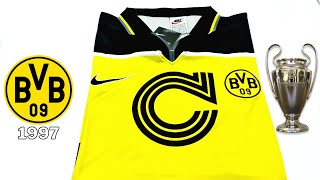 Dortmund BVB 09 jersey RETRO kit 19961997 Champions League Unboxing amp Review  ASMR [upl. by Oizirbaf]