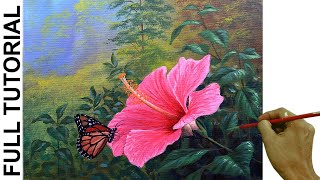 TUTORIAL  Acrylic Painting Landscape  Hibiscus Flower  JMLisondra [upl. by Ardnaet]