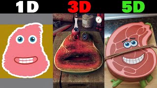 All Charlie the Steak 1D vs 2D VS 3D VS 4D VS 5D  WELL DONE  animations Compilation [upl. by Yvehc]