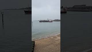 Tanker ship sailing out of Portsmouth harbour into the Solent [upl. by Llerdnek]