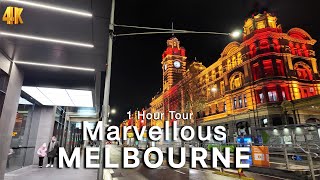 Marvellous Melbourne Australia at Night 1 Hour Tour 4K Video [upl. by Fregger]