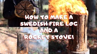 39 How to make a Rocket Stove and a Swedish Fire Log Great for camping and campfires [upl. by Sakovich]