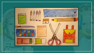 School tools  drawing and coloring 2021 أدوات المدرسة رسم وتلوين [upl. by Guilbert518]