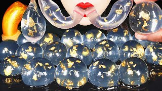 ASMR CLEAR 24K GOLD EDIBLE WATER BOTTLE NO PLASTIC HONEY JELLY GIANT POPPING BOBA EATING SOUNDS [upl. by Assenyl]