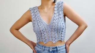 HOW TO CROCHET A TOP FOR BEGINNERS  CROCHET TOP TUTORIAL [upl. by Davida965]