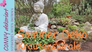 Sommer Deko mit Kräutern und Tontöpfen  Buddha an der Kräuterspirale [upl. by Sella]