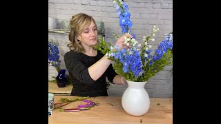 Simple Delphinium Arrangement  DIY Flowers [upl. by Annavaig]