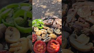 Delicious steak and mushrooms in nature outdoor food asmr camping asmr recipe shorts [upl. by Herv]