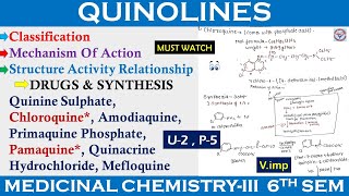 Quinoline  SAR amp Mechanism of Action  Chloroquine  Pamaquine  Antimalarials Drug  Med Chem3 [upl. by Ydoow181]