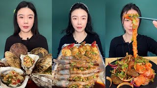 Mukbang 31Eat Seafood🦞🍤 scallops sashimi Oyster🦪 garlic 🧄 shrimp🍤 Arctic crab🦀 mix salmon oyster [upl. by Morey]