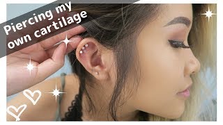 Piercing my triple cartilage AT HOME [upl. by Myrilla]