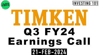 Timken India Q3 FY24 Earnings Call  Timken India Limited FY24 Q3 Concall [upl. by Aicela]