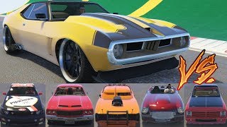 GTA 5  Top Speed Drag Race Schyster Deviant vs Sabre Turbo Dominator GTX Yosemite Impaler [upl. by Adnahsat]