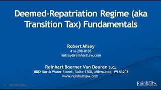 Deemed Repatriation Regime Transition Tax Fundamentals [upl. by Selda]