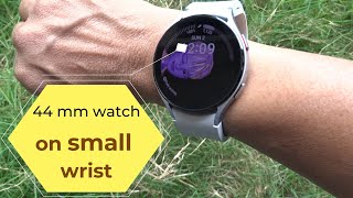 How does the 44mm Samsung Galaxy watch 4 look on a small wrist [upl. by Ruperta74]