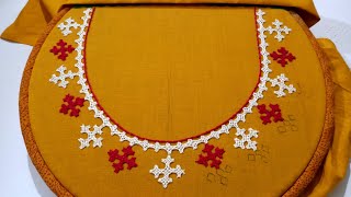 Indian Hand Embroidery KUTCH WORK ROUND Neck Design [upl. by Eilhsa]