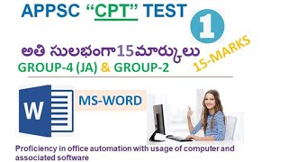 APPSC COMPUTER PROFICIENCY TESTCPT TEST OFFICE AUTOMATION TEST CPT TEST MS WORD [upl. by Barta409]