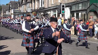 Street parade of marching bands along Atholl Road making their way to 2022 Pitlochry Highland Games [upl. by Schechinger]