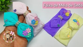 Laço Folha de Meia de Seda na faixinha de bebê Dicas para iniciantes 🎀 [upl. by Lachman]