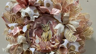 Gold Rose Gold and Cream deco mesh wreath 3 mesh method  Hard Working Mom How to [upl. by Ykcin]