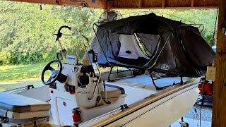 How I set up my Kamprite cot tent on my Mako ProSkiffs for boat camping [upl. by Arekahs]