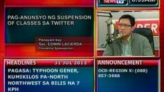 DB Panayam ng DzBB kay Sec Lacierda kaugnay ng paganunsyo ng suspension of classes via Twitter [upl. by Hurless821]