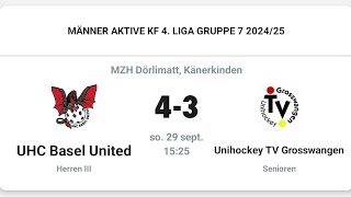 4 Liga KF Männer  UHC Basel United III vs Unihockey TV Grosswangen IV  29092024 [upl. by Kial]