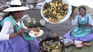 CHUÑO REVUELTO CON QUESO A LEÑA EN ELCAMPO AL AIRE LIBRE  CHOLITA JULIA [upl. by Leona]