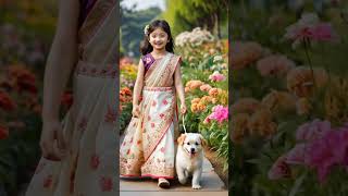 Cute Korean Babygirl wearing Indian beautiful fancy saree cute babygirl dog pets [upl. by Edouard]