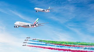 Epic Flypast at the 2023 Dubai Airshow with A380 and 777  Emirates [upl. by Amekahs]