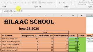 barashada excel 2013 calculation student pass or fail [upl. by Naujak460]