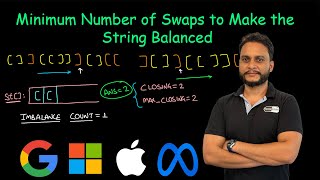 Minimum Number of Swaps to Make the String Balanced  Leetcode 1963 [upl. by Esilahs]