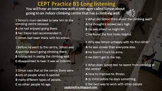 CEPT Practice B1 Level Long Listening about going to an indoor climbing centre [upl. by Nulubez]