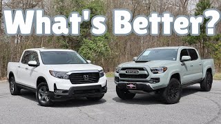 2023 Honda Ridgeline RTLE vs Toyota Tacoma TRD PRO  What Truck Is BETTER [upl. by Nertie600]