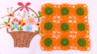 Motivo o pastilla a crochet de flores para aplicar en tapetes centros de mesa manteles y colchas [upl. by Raphaela]