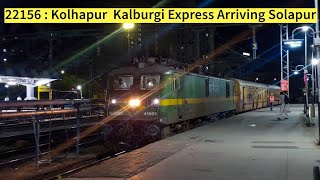 22156  Kolhapur  Kalaburagi Express arriving at Solapur Railway Station [upl. by Thomasin]