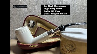 Star Block Meerschaum  Spigot Army Mount double 925 Silver special designed Billiard  My 4th Meer [upl. by Einahets]