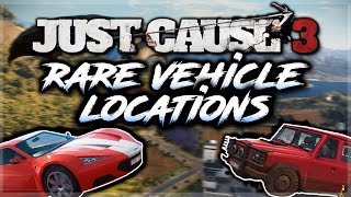 JUST CAUSE 3 ALL RARE VEHICLE LOCATIONS Squalo X7 Verdeleon 3 Weimaraner W3 F1 Car AND MORE [upl. by Oilenroc898]