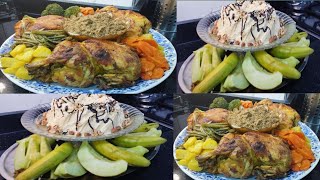 Moroccanstyle ovenroasted chicken served with vegetables and delicious ice cream [upl. by Alane]