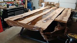 14ft epoxy rivertable I forgot the day base paint prep Playlists [upl. by Aerdnua988]