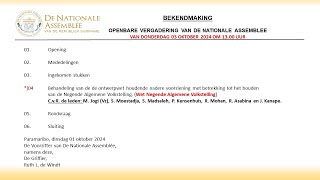 03 OKTOBER 2024  OPENBARE VERGADERING VAN DE NATIONALE ASSEMBLEE [upl. by Ase905]