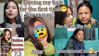 Dyeing my hair brown🤭mom reaction😭garnier golden brown [upl. by Mazonson]