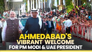 Ahmedabads affection for PM Modi amp UAE President during massive roadshow [upl. by Eerehc]