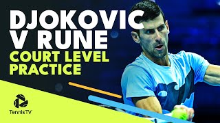 Novak Djokovic amp Holger Rune CourtLevel Practice  Nitto ATP Finals 2022 [upl. by Ateekahs]