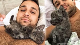 Special Shelter Kitten Cant Stop Cuddling The Man Who Adopted Him [upl. by Akirehs]