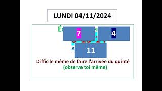 PMU QUINTE LUNDI 04112024 HERRASSIN CONSEIL JEU [upl. by Snashall]