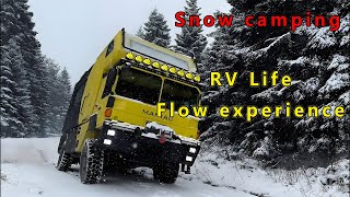 Driving an RV to camp in the snow encountering a snowstorm and experiencing [upl. by Goodson]