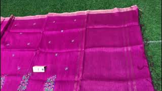 Pure Linen Silk Machine Embroidered Saree with Running blouse  Manisha Silk Weaves  Silk Sari [upl. by Eidderf]