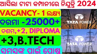 TATA POWER REQERMENT 2024  TATA COMPANY JOB 2024  ODISHA PRIVATE COMPANY JOB 2024 odisha [upl. by Treulich800]