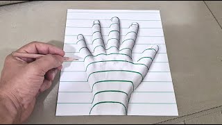 easy 3d drawing hand on paper for beginners [upl. by Rozelle]